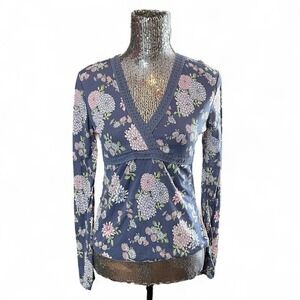 Y2K Dark Fairy Floral Mesh Babydoll Long Sleeve Top Medium Whimsigoth Grunge